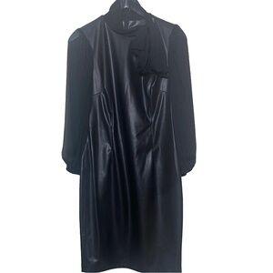 Calvin Klein Black Faux Leather Midi Dress Sz  6